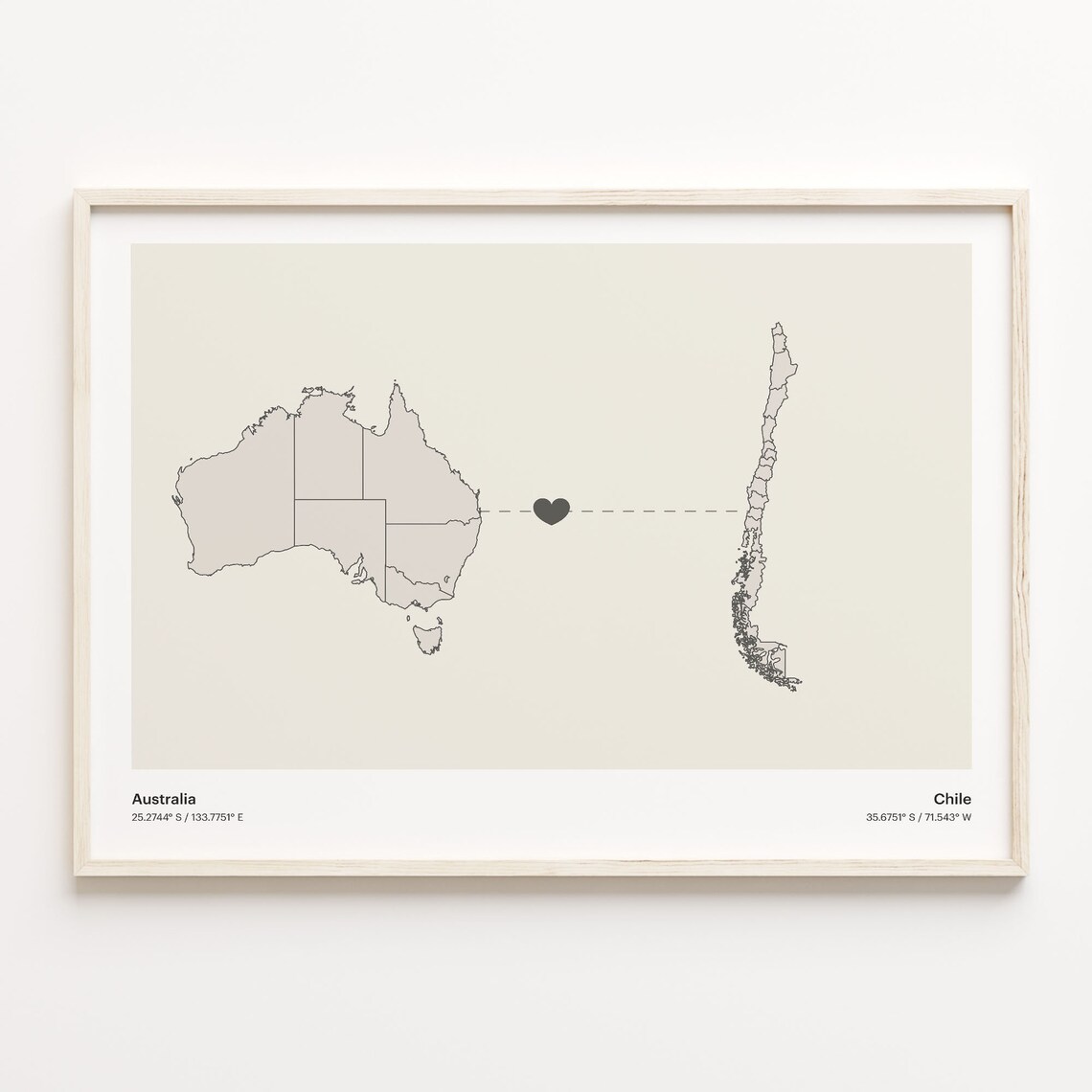 Australia To Chile Minimalist Connection Map Print