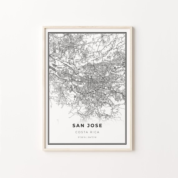 San Jose Costa Rica Black White Minimalist City Street Map Art Poster