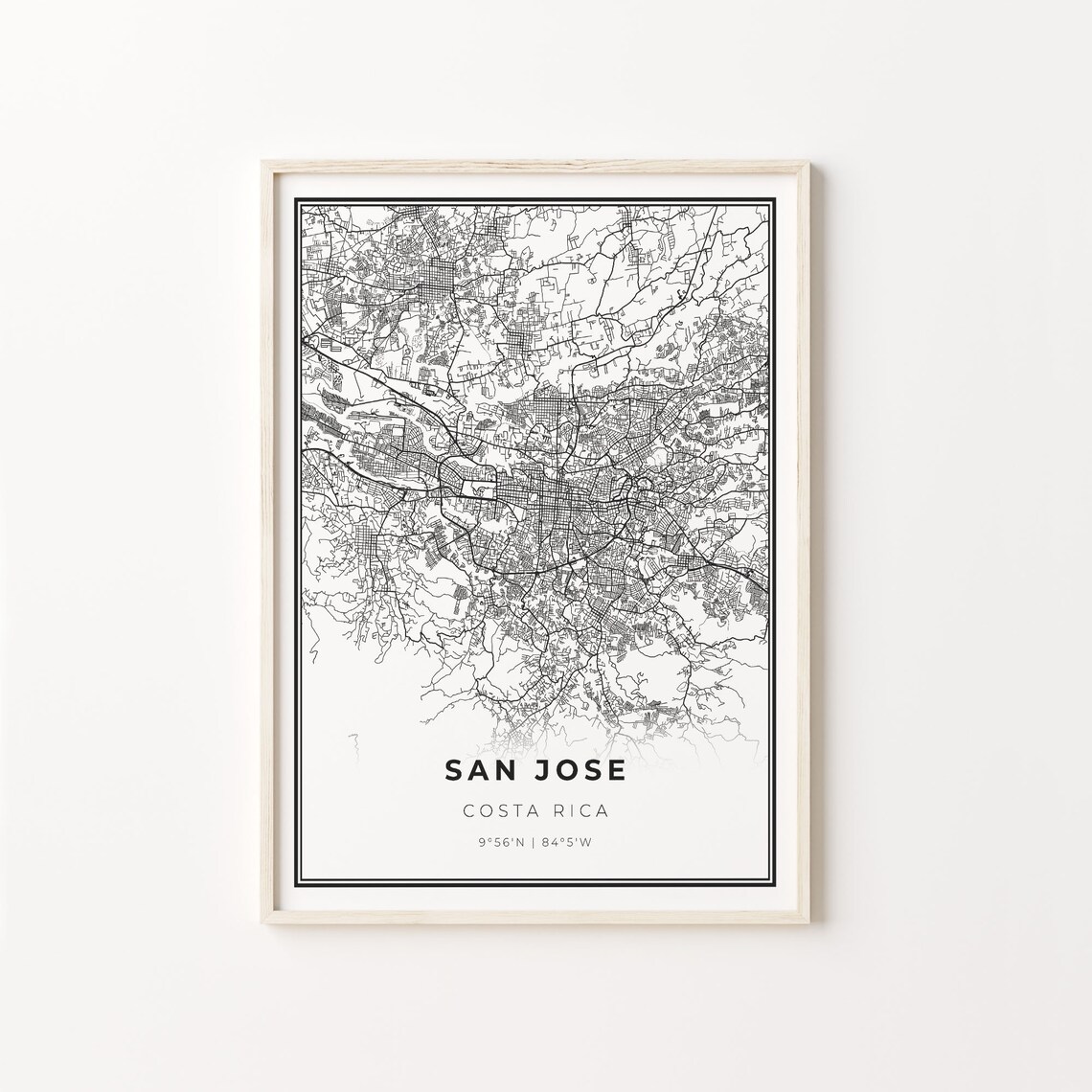 San Jose Costa Rica Black White Minimalist City Street Map Art Poster