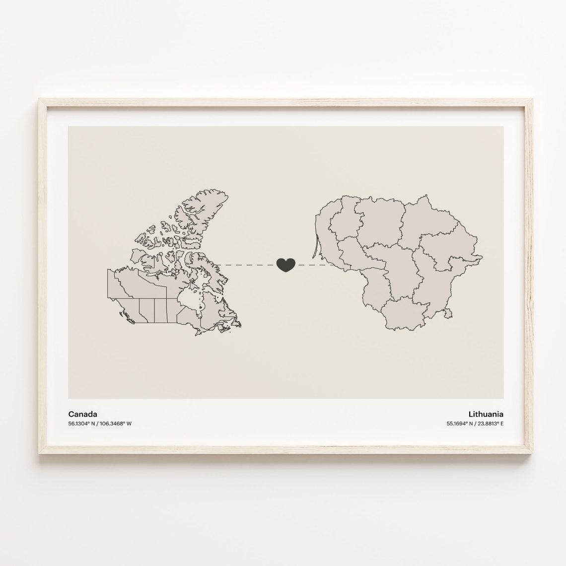 Canada To Lithuania Minimalist Love Connection Map Travel Poster