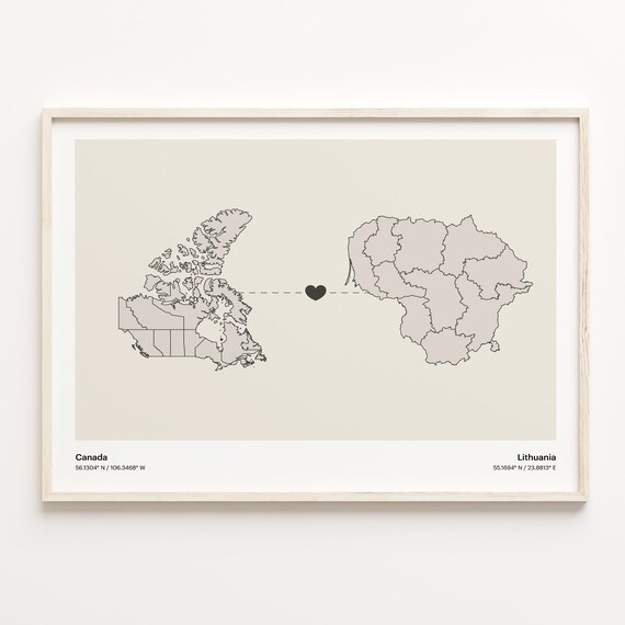 Canada To Lithuania Minimalist Love Connection Map Travel Poster