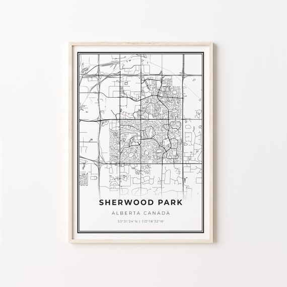 Sherwood Park City Map Art Print, Alberta Canada