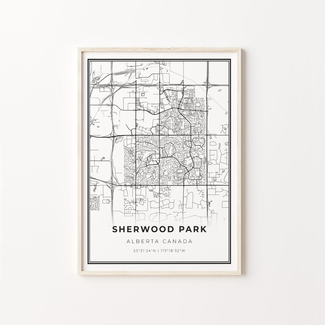 Sherwood Park City Map Art Print, Alberta Canada