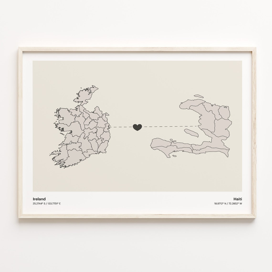Ireland To Haiti Minimalist Heart Long Distance Connection Poster