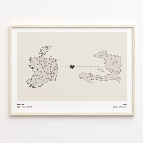 Ireland To Haiti Minimalist Heart Long Distance Connection Poster