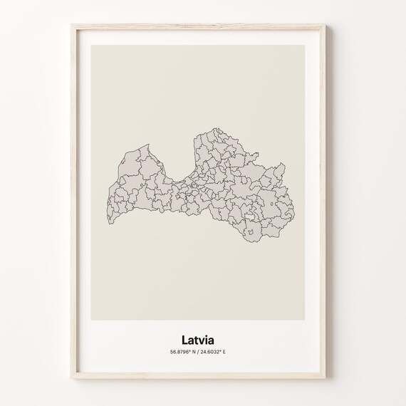 Latvia Minimalist Country Map Line Art Coordinates Wall Poster