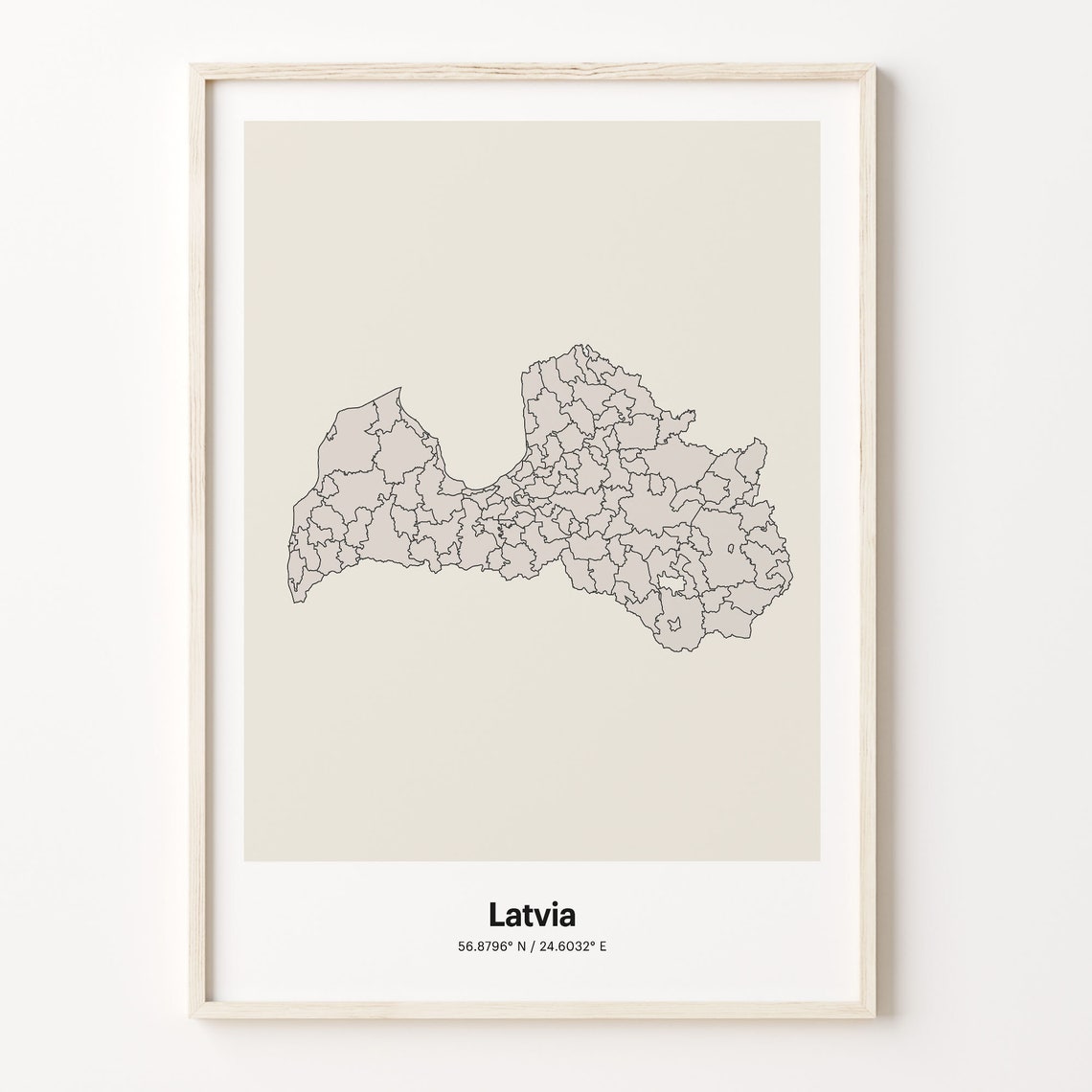 Latvia Minimalist Country Map Line Art Coordinates Wall Poster