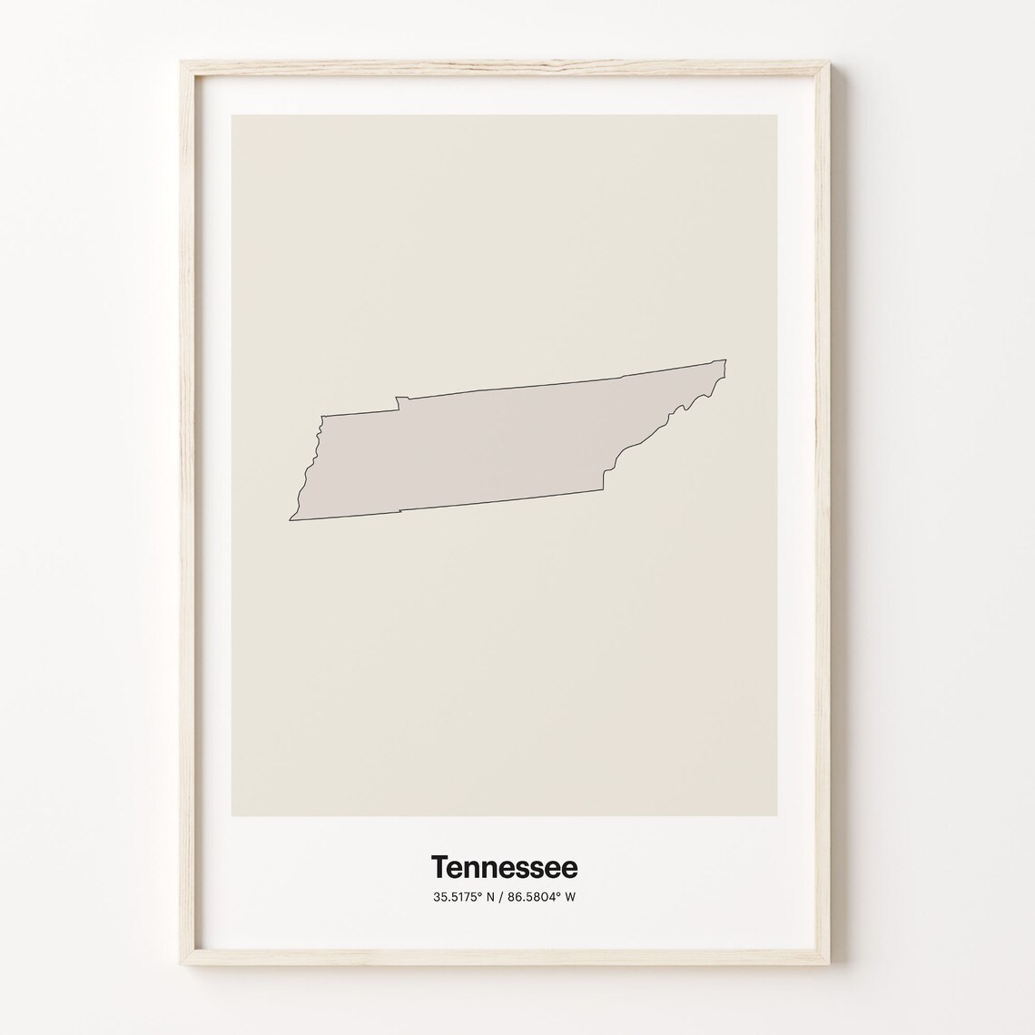 Tennessee Minimalist Map Poster With Printed Coordinates Neutral Home Decor