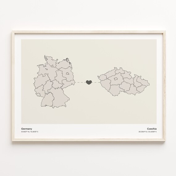 Germany To Czechia Minimalistic Heart Love Connection Map Poster