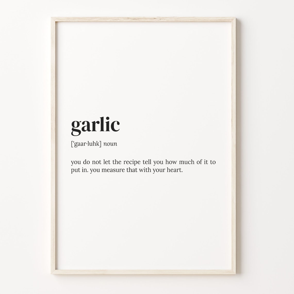 Garlic Funny Cooking Definition Wall Art for Kitchen and Foodies