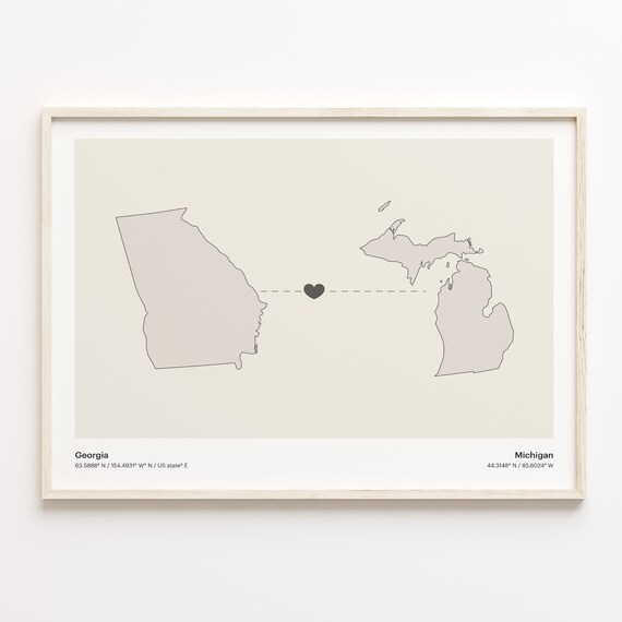Georgia Michigan Beige Minimalist Heart Connection Map Poster