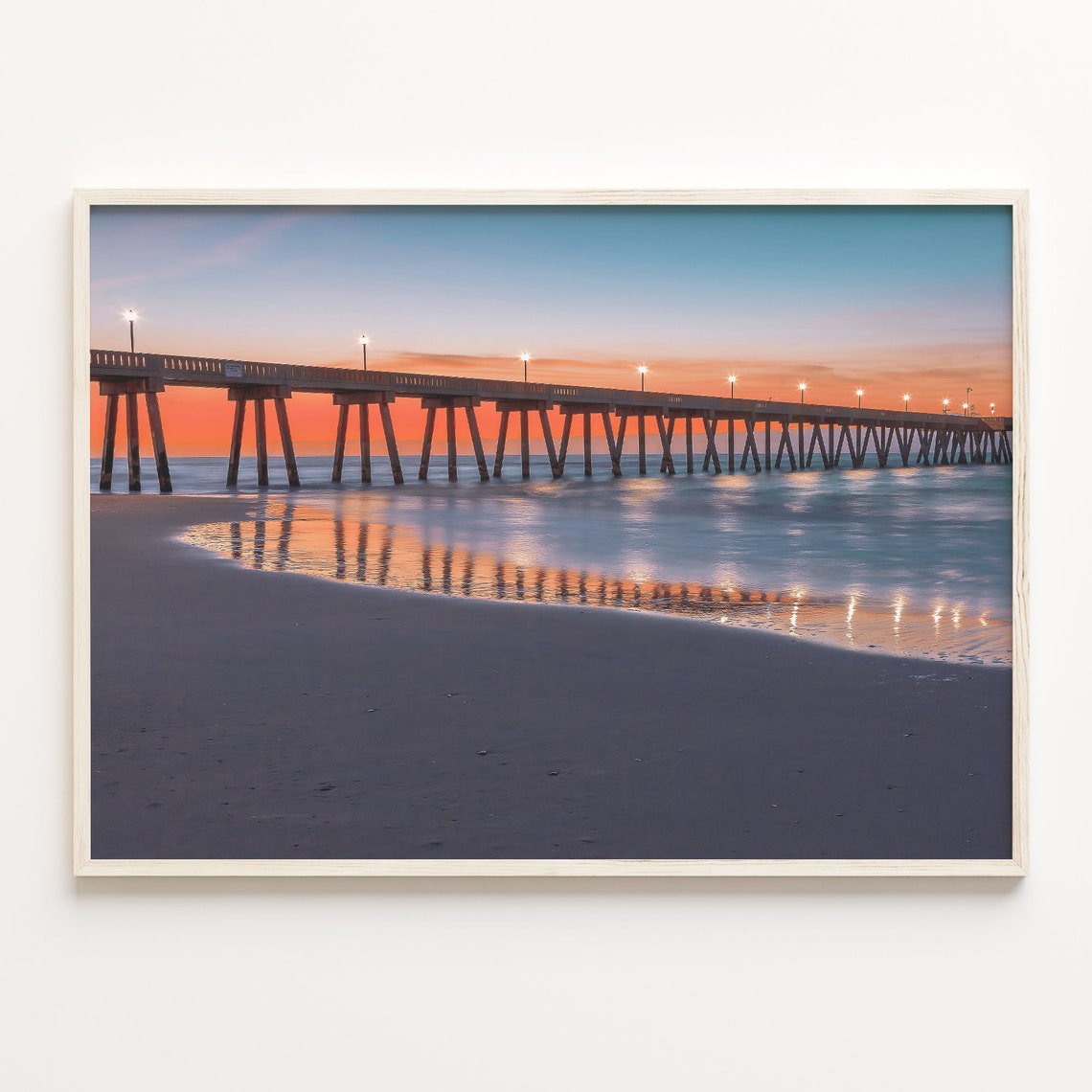 Wrightsville Beach Pier Sunset Ocean Waves Coastal Photo Art Poster