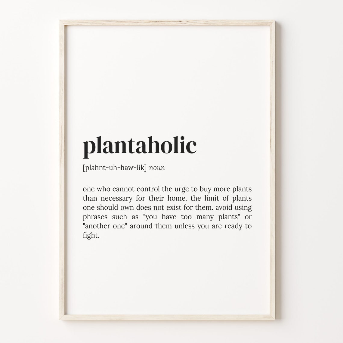 Plantaholic Dictionary Definition Funny Quote Poster Gift Idea