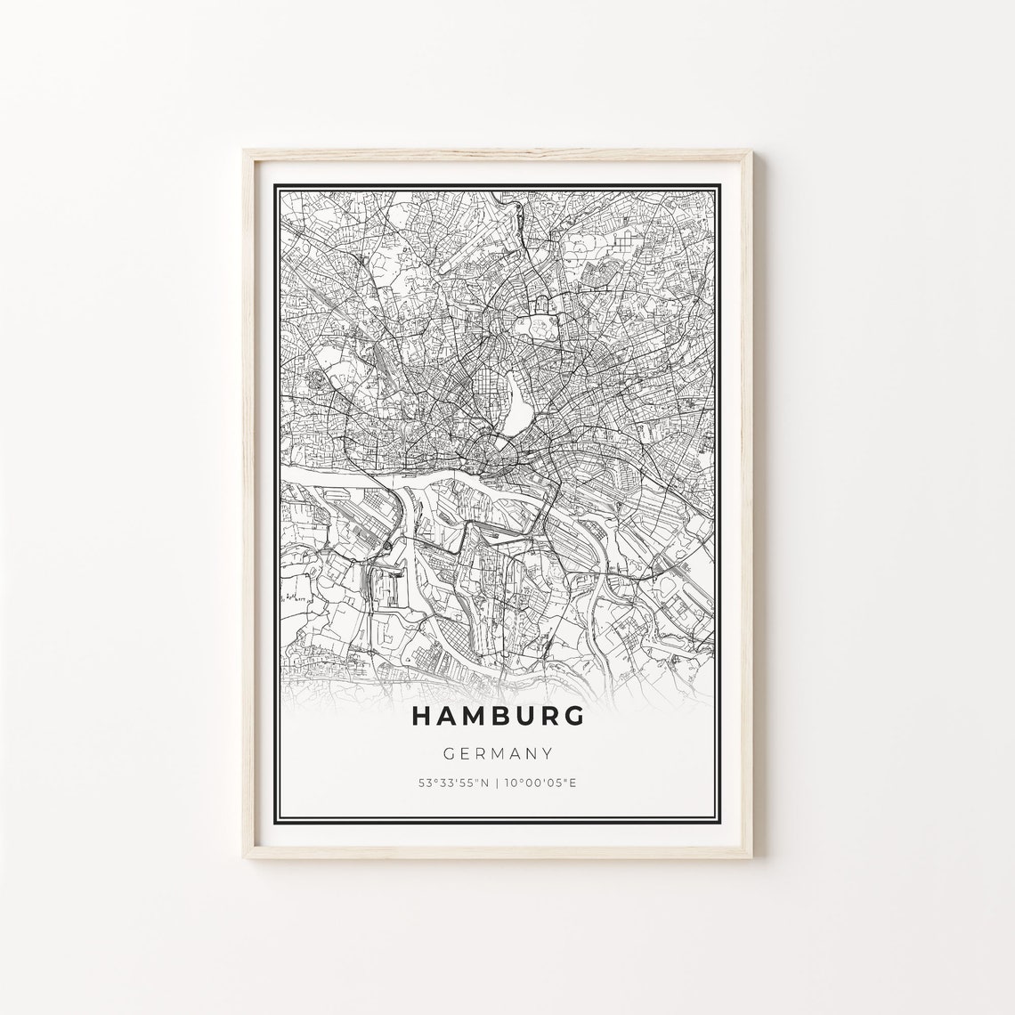Hamburg Germany Minimalist Black and White City Map Art Poster