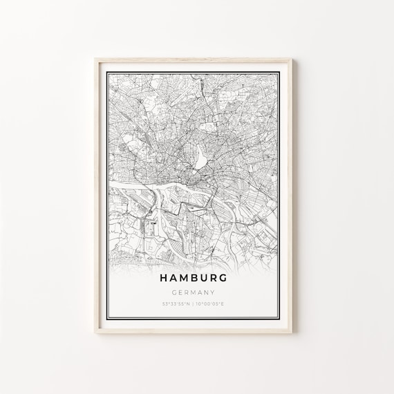 Hamburg Germany Minimalist Black and White City Map Art Poster