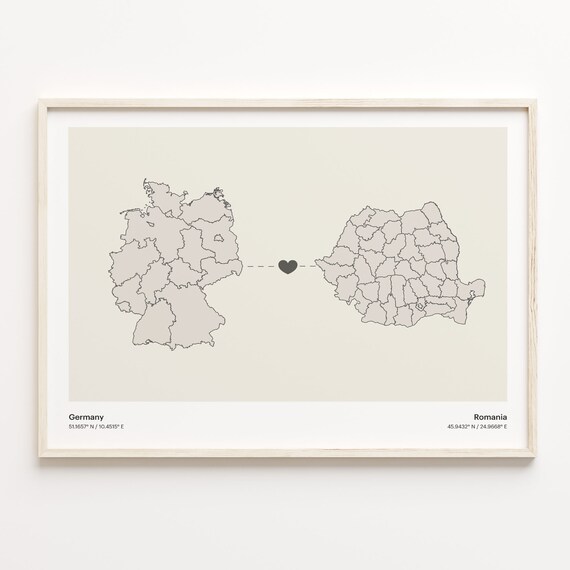 Germany To Romania Long Distance Country Connection Map Art Poster