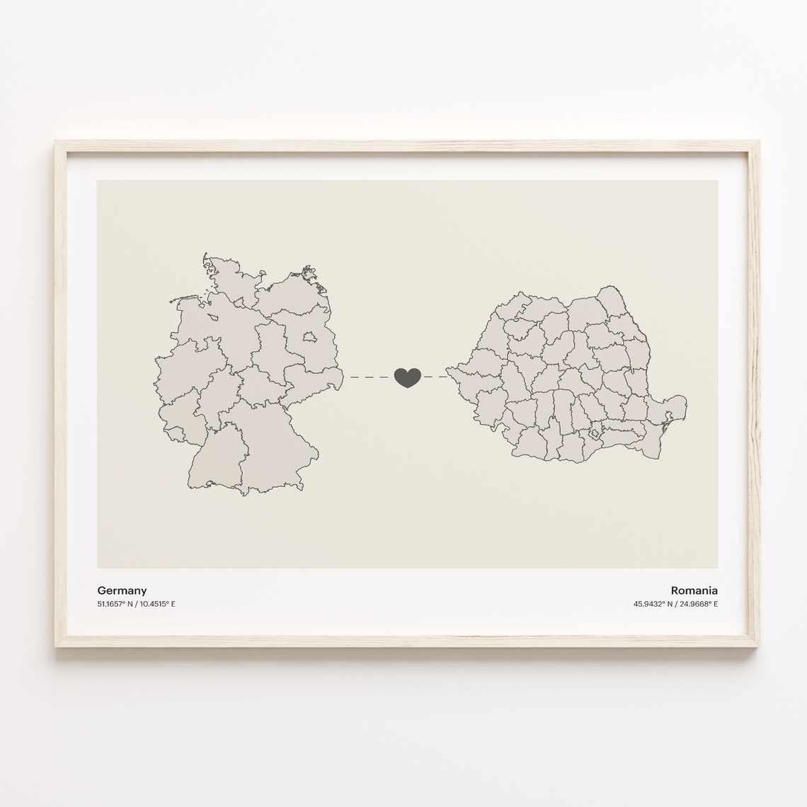 Germany To Romania Long Distance Country Connection Map Art Poster