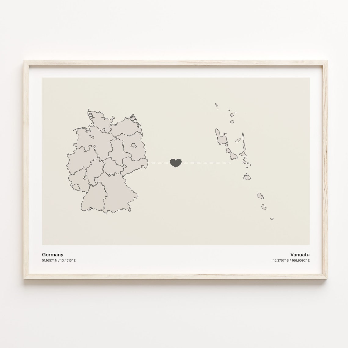 Germany To Vanuatu Long Distance Love Minimalist Map Art Poster