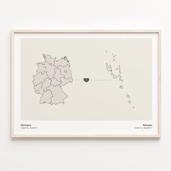 Germany To Vanuatu Long Distance Love Minimalist Map Art Poster