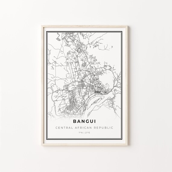 Bangui Central African Republic Black and White Street Map Minimalist Decor Poster