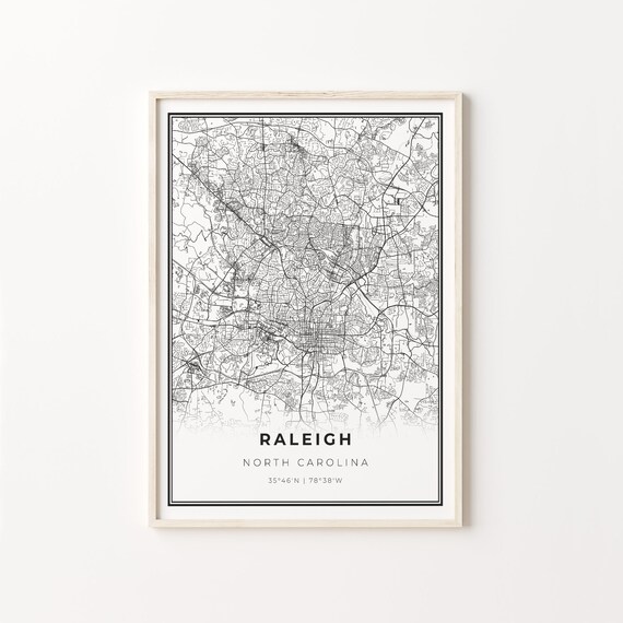Raleigh North Carolina Minimalist Black And White City Map Art Poster