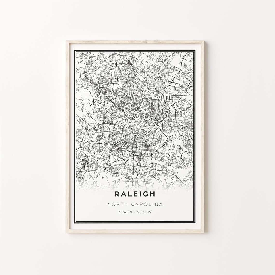 Raleigh North Carolina Minimalist Black And White City Map Art Poster