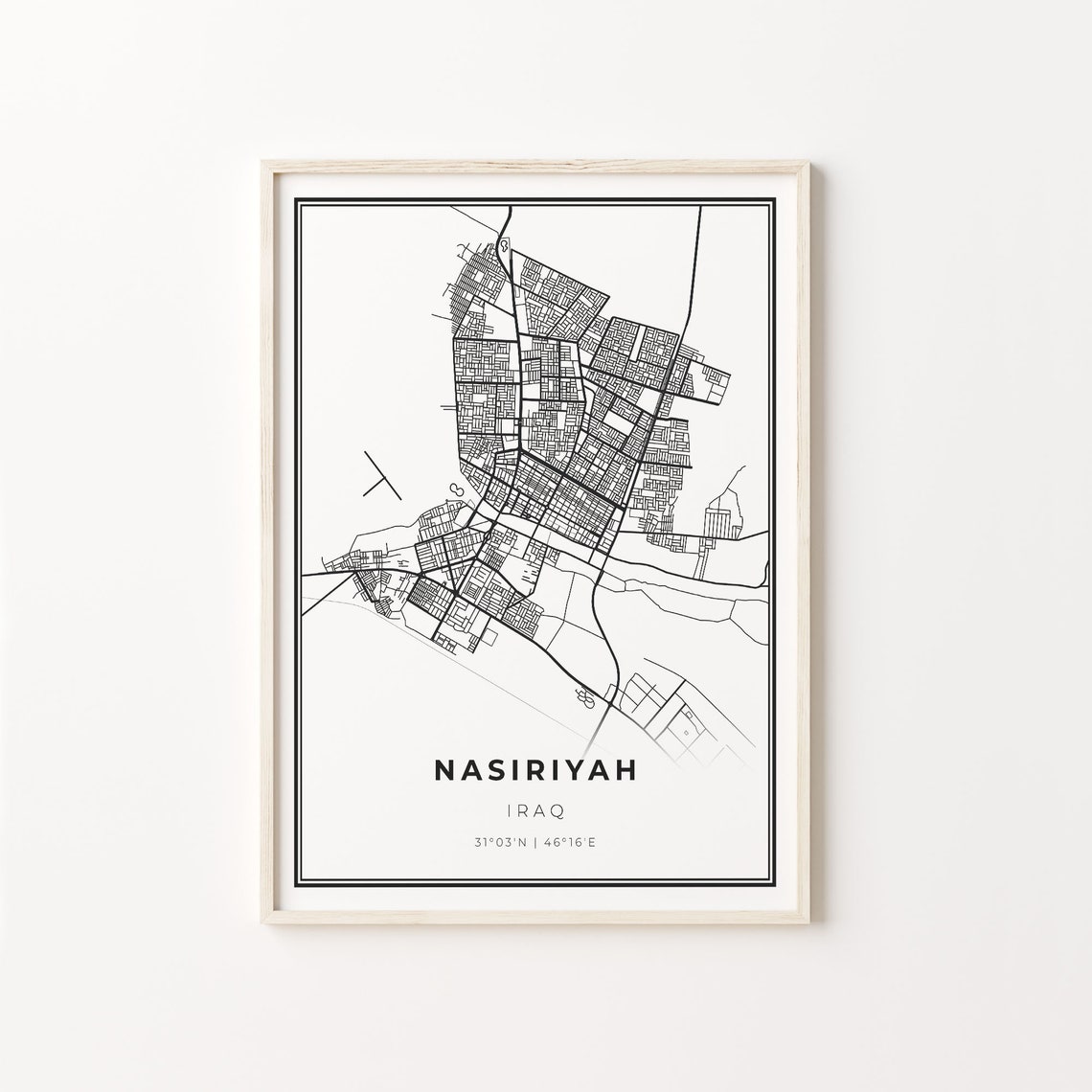 Nasiriyah Iraq Minimalist Black and White City Map Art Poster