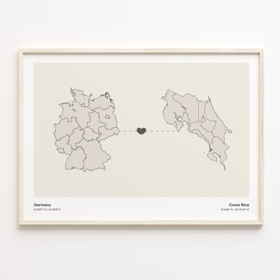 Germany To Costa Rica Minimal Heart Country Connection Map Poster