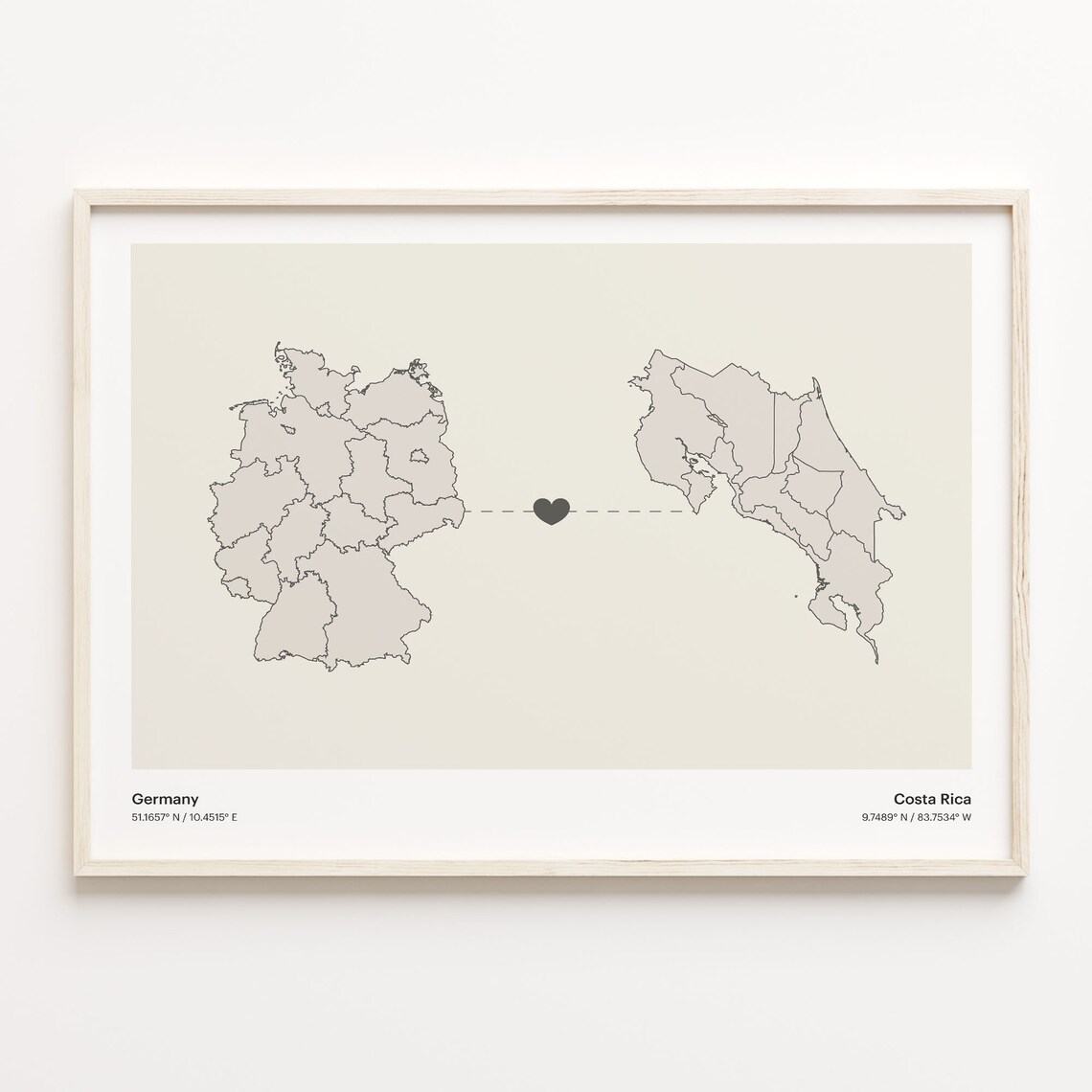 Germany To Costa Rica Minimal Heart Country Connection Map Poster