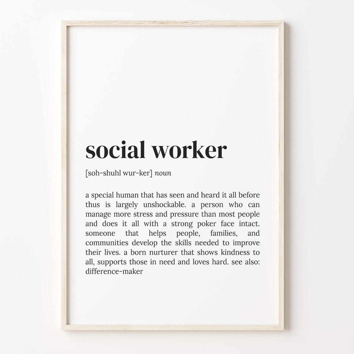 Social Worker Definition Typography Quote Art Print