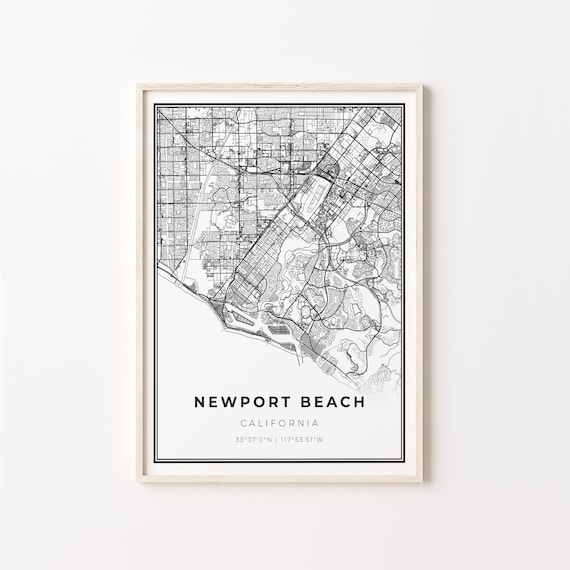 Newport Beach California City Map Minimalist Black and White Poster