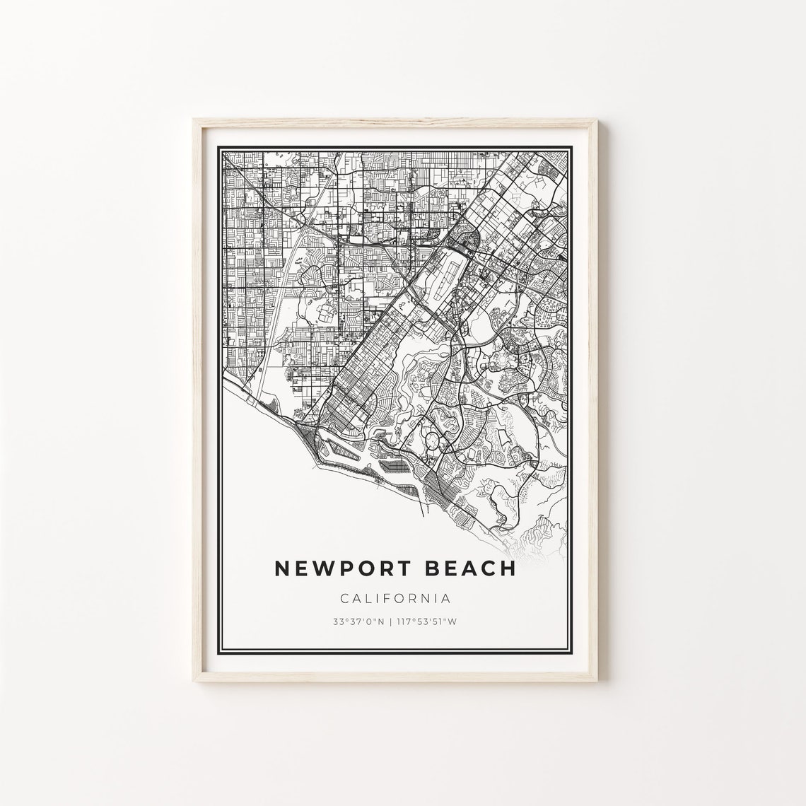 Newport Beach California City Map Minimalist Black and White Poster