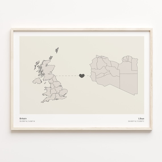 Britain To Libya Minimalistic Heart Love Connection Map Poster