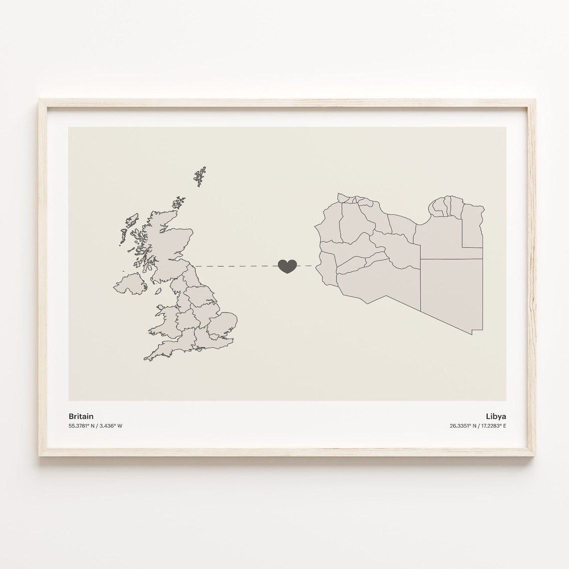 Britain To Libya Minimalistic Heart Love Connection Map Poster