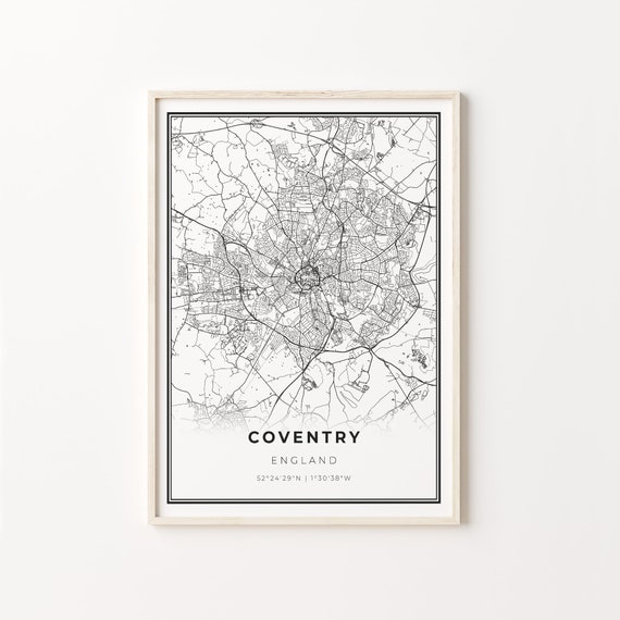 Coventry City Map Art Print, Modern Black and White