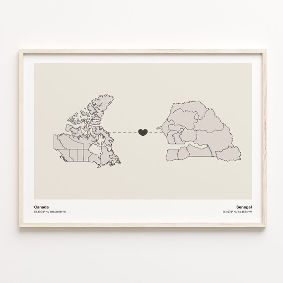 Canada To Senegal Heart Map Minimalist Country Connection Poster