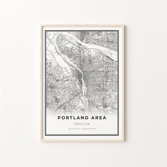 Portland Area Oregon Minimalist City Map Black and White Poster