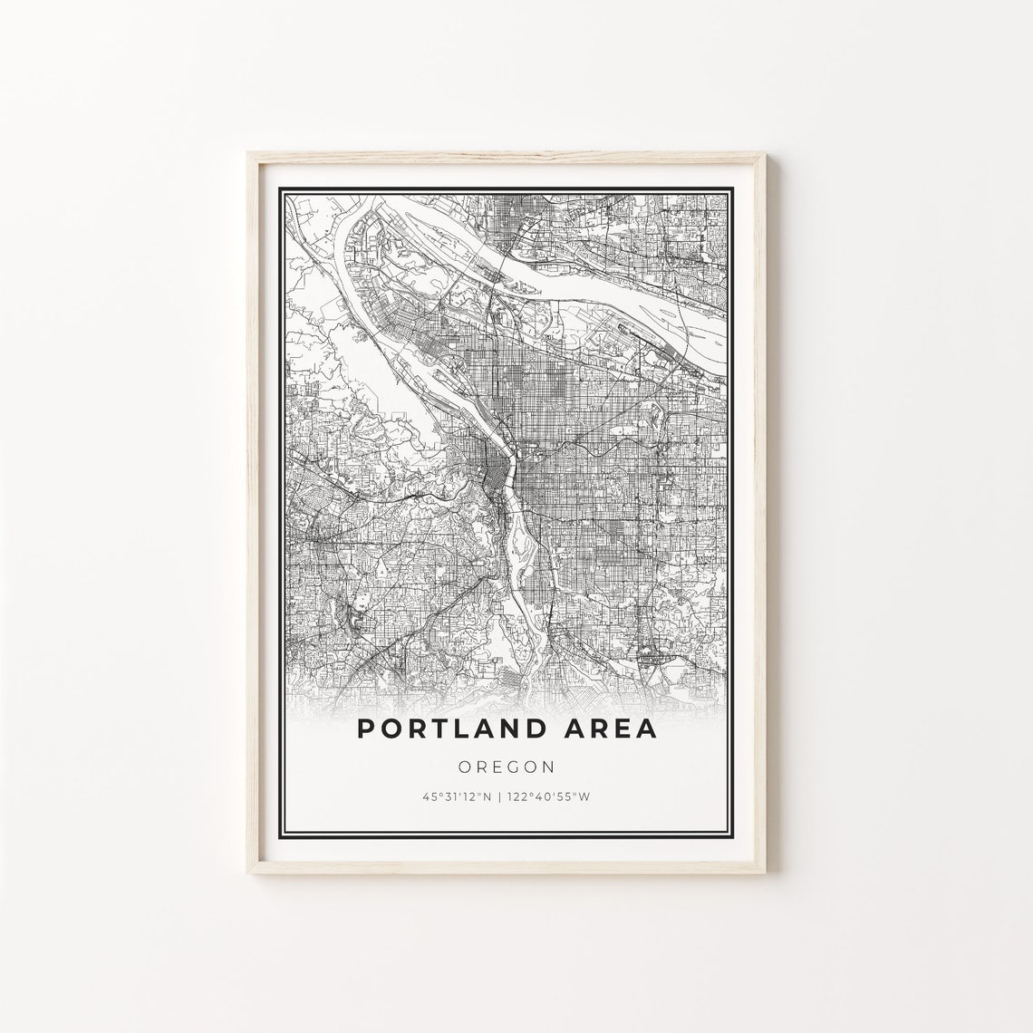 Portland Area Oregon Minimalist City Map Black and White Poster