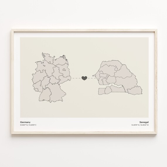 Germany To Senegal Minimalist Love Connection Map Travel Poster