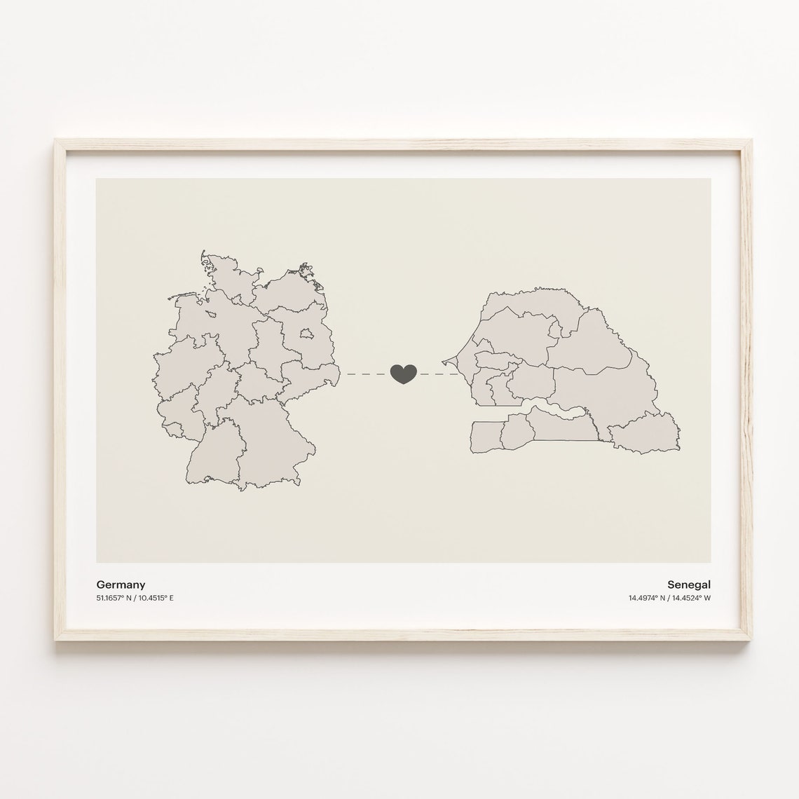Germany To Senegal Minimalist Love Connection Map Travel Poster