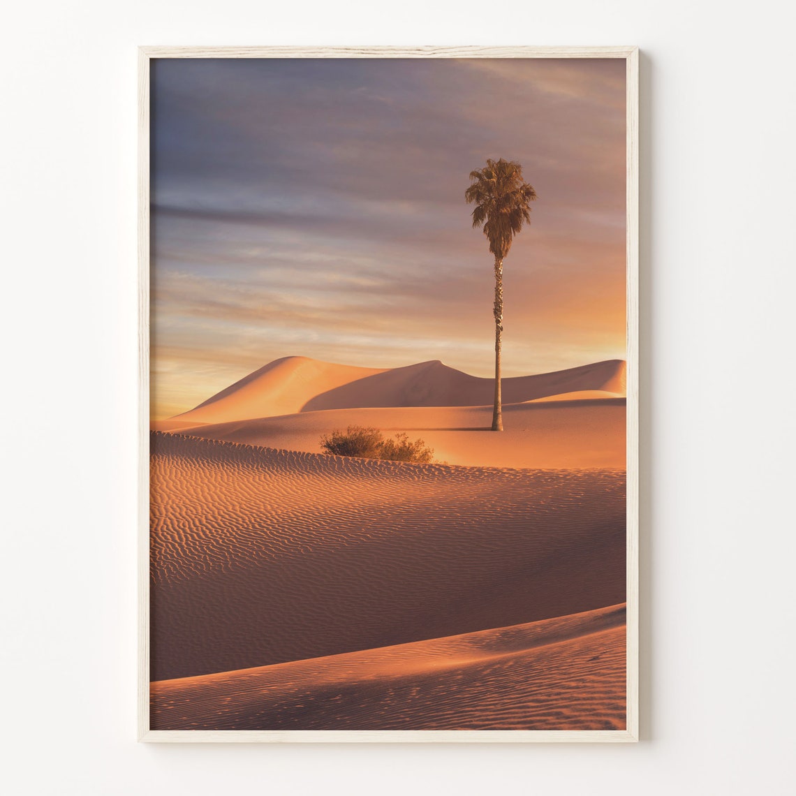 Lone Palm Tree In Golden Desert Dunes At Sunset Photography Poster