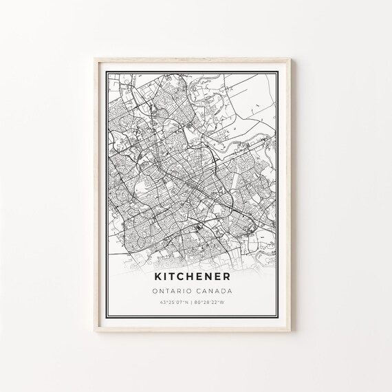 Kitchener Ontario Canada Black and White Street Map Minimalist Decor Poster