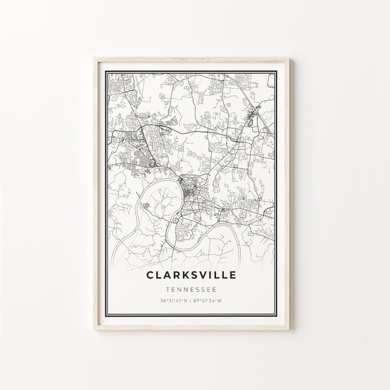 Clarksville City Map Art Print, Tennessee Wall Decor
