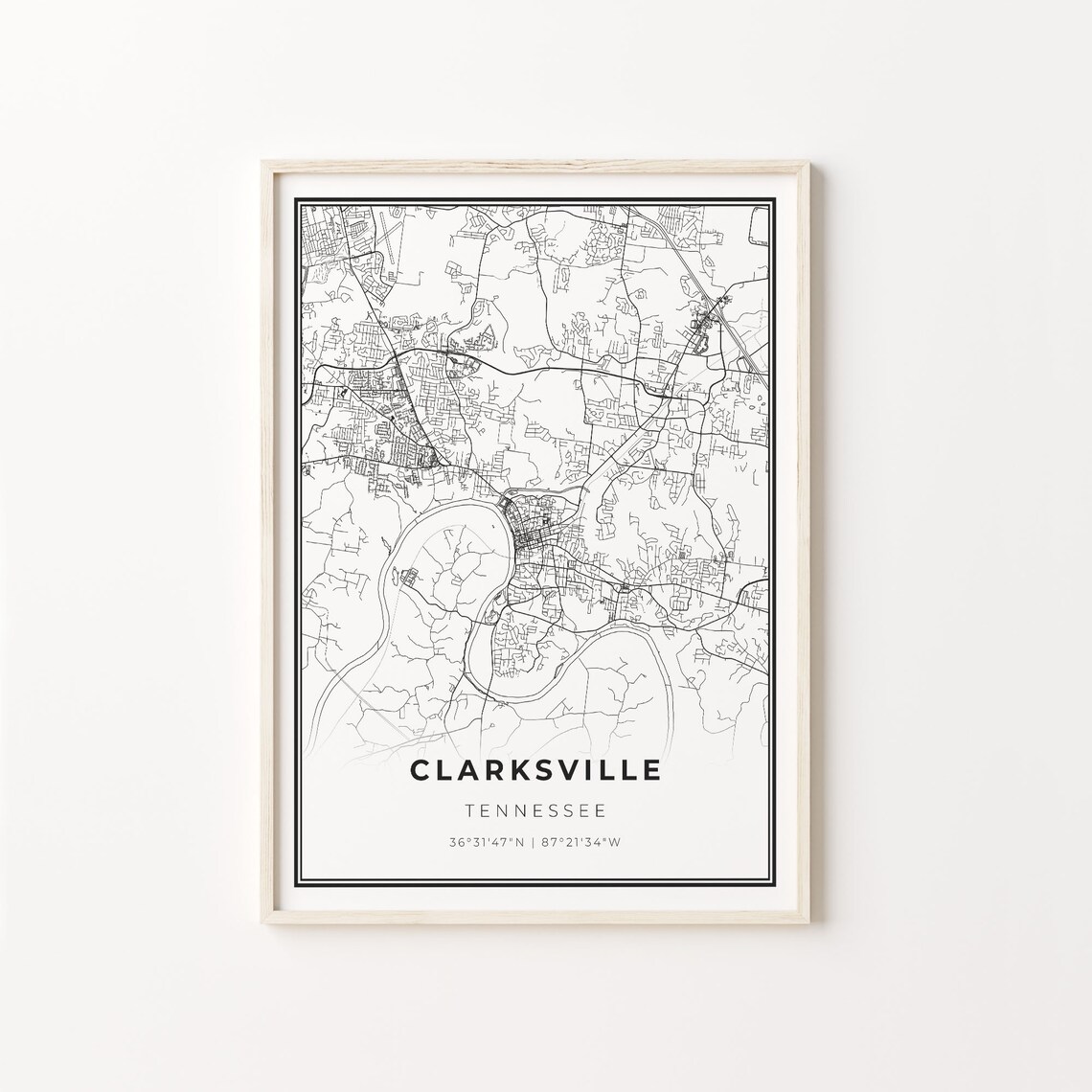 Clarksville City Map Art Print, Tennessee Wall Decor