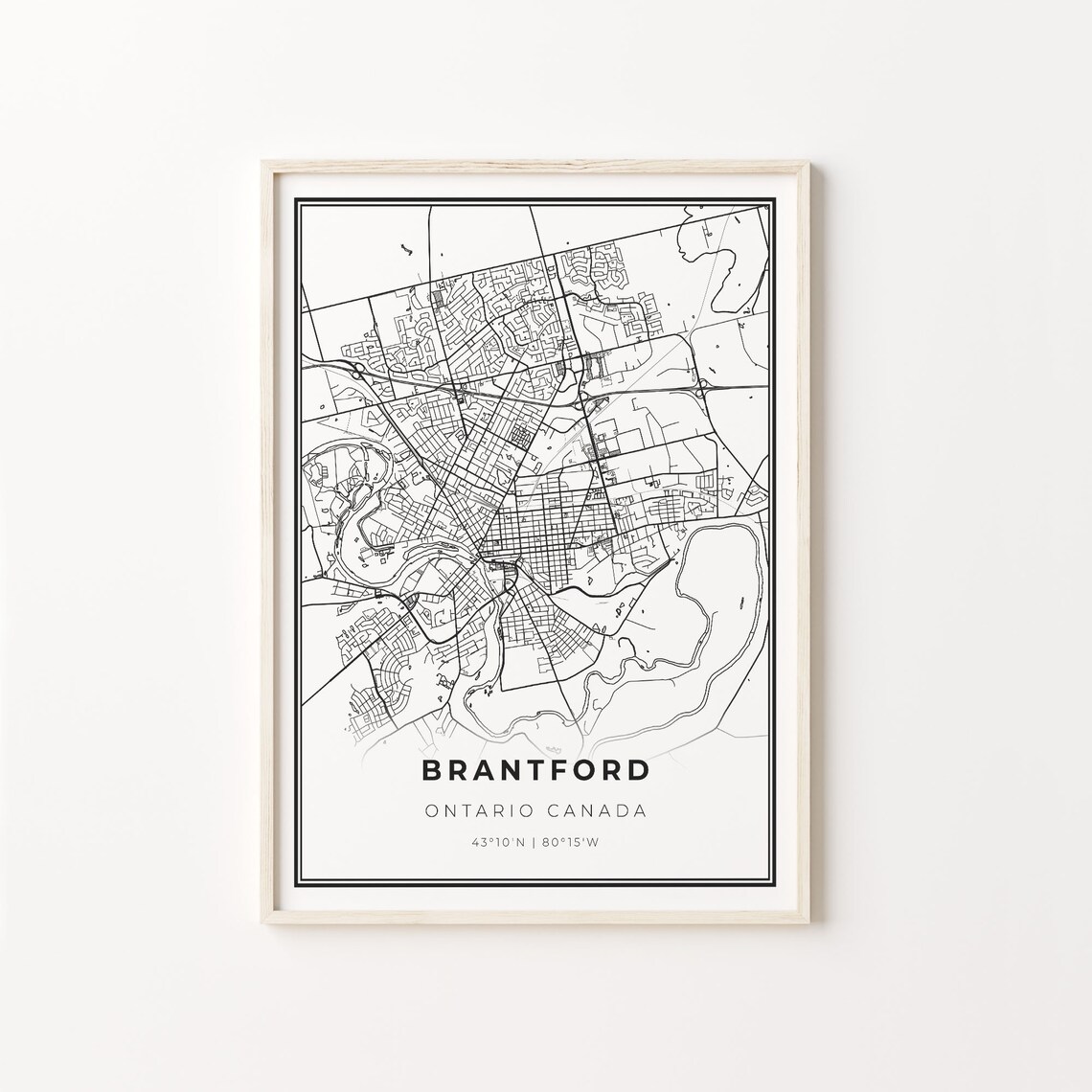 Brantford Ontario Canada Black and White Street Map Minimalist Decor Poster