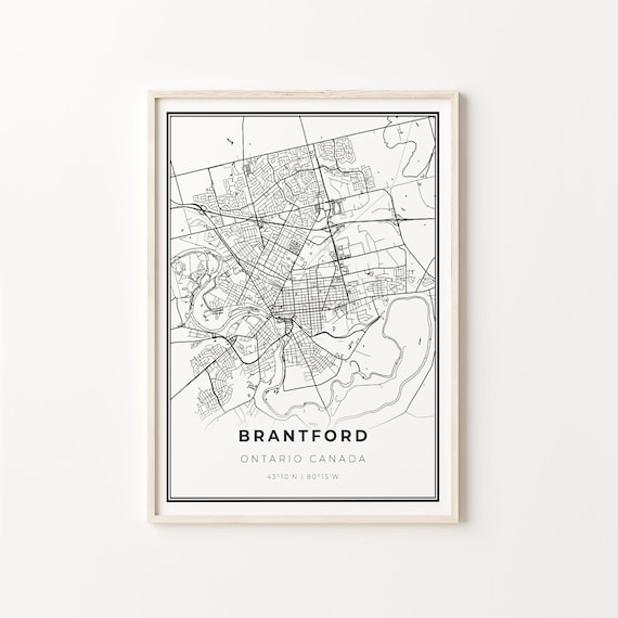 Brantford Ontario Canada Black and White Street Map Minimalist Decor Poster