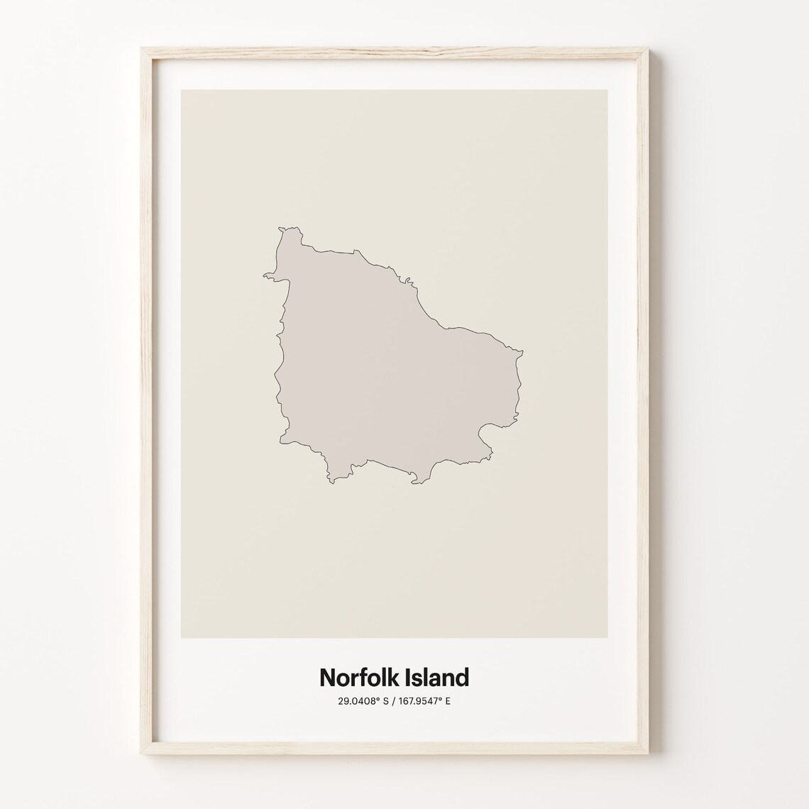 Norfolk Island Minimalist Line Art Island Map Neutral Travel Decor Poster