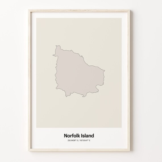 Norfolk Island Minimalist Line Art Island Map Neutral Travel Decor Poster