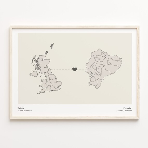 Britain to Ecuador Minimalist Country Connection Map Art Poster