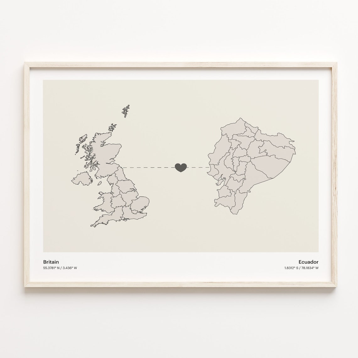 Britain to Ecuador Minimalist Country Connection Map Art Poster